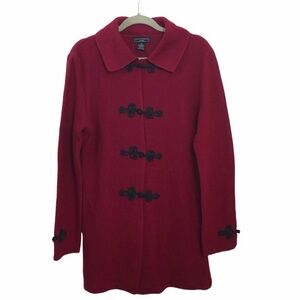 Lauren Hansen Studio Long Line 100% Wool Lightweight Sweater Jacket Red Medium
